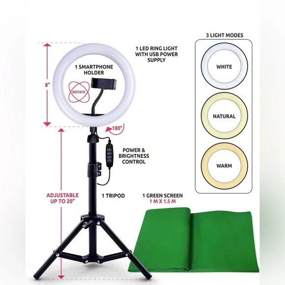Studio Creator Video Creator Kit Light with Green Screen and Phone Mount Tripod. - Picture 4 of 7